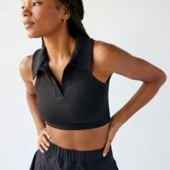Cheapest 🛒 Women's Year Of Ours Gabriella Ribbed Collared Sports Bra Black 🔥
