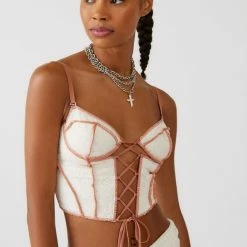 Hot Sale 😍 Women's Out From Under Amour Lace Lace-Up Corset Ivory ⭐