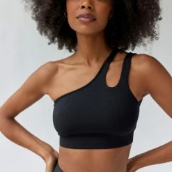 Top 10 ⌛ Women's Year Of Ours Robin One Shoulder Cropped Bra Top Black 👍