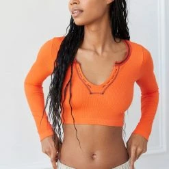 Hot Sale π Women's Out From Under Go For Gold Seamless Long Sleeve Top Orange π―