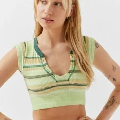 Flash Sale β€οΈ Women's Out From Under Go For Gold Seamless Stripe Top Green Multi Stripe π