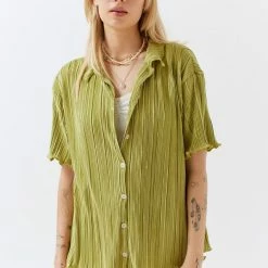 Best Sale π Women's Out From Under Plisse Button-Down Top Chartreuse β