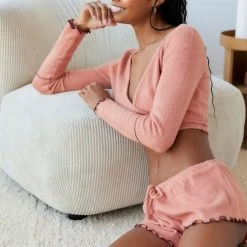 Best Pirce 🔔 Women's Out From Under Jorja Wrap Top & Short Set White 🤩 -Out From Under Shop unnamed file 702