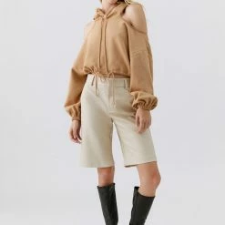 Buy ❤️ Women's Out From Under Ava Cold-Shoulder Hoodie Sweatshirt Tan 🥰 -Out From Under Shop unnamed file 712