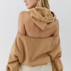 Buy ❤️ Women's Out From Under Ava Cold-Shoulder Hoodie Sweatshirt Tan 🥰 -Out From Under Shop unnamed file 713