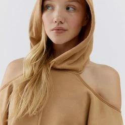 Buy ❤️ Women's Out From Under Ava Cold-Shoulder Hoodie Sweatshirt Tan 🥰 -Out From Under Shop unnamed file 714