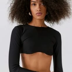 Discount 👍 Women's Out From Under Ultra-Cropped Long Sleeve Tee Black 🧨