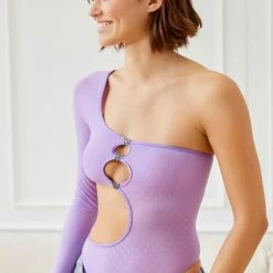 Cheapest 👏 Women's Out From Under Fantasy One-Shoulder Cutout Bodysuit Lilac 🤩
